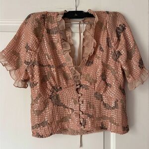 Anthropologie Pink Sequin Blouse